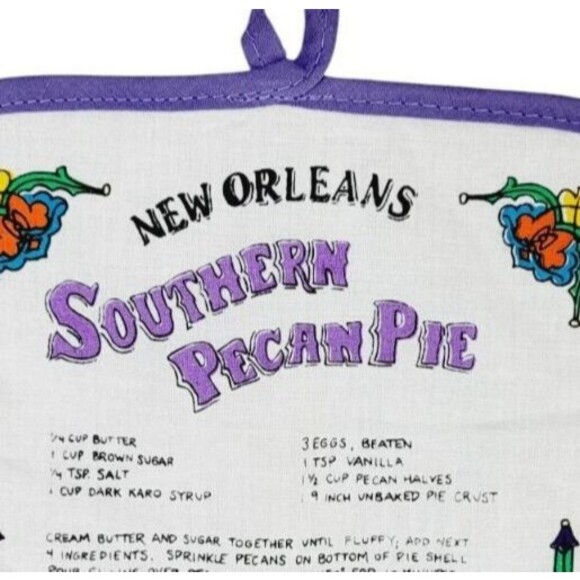 Vintage New Orleans Southern Pecan Pie Recipe Hot Pad Pot Holder Quilted - Picture 4 of 4